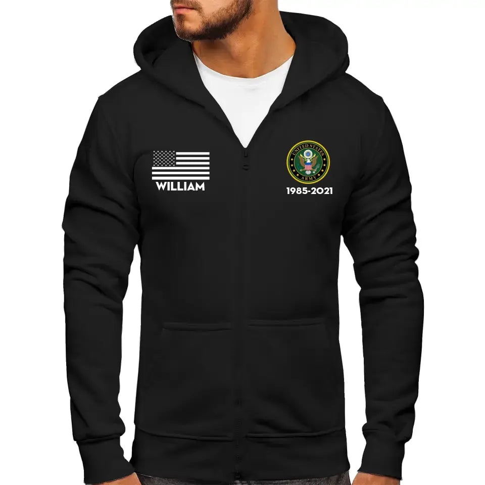 Personalized US Military Branch Custom Name And Served Time Zip Hoodie 2D Printed KVH2411