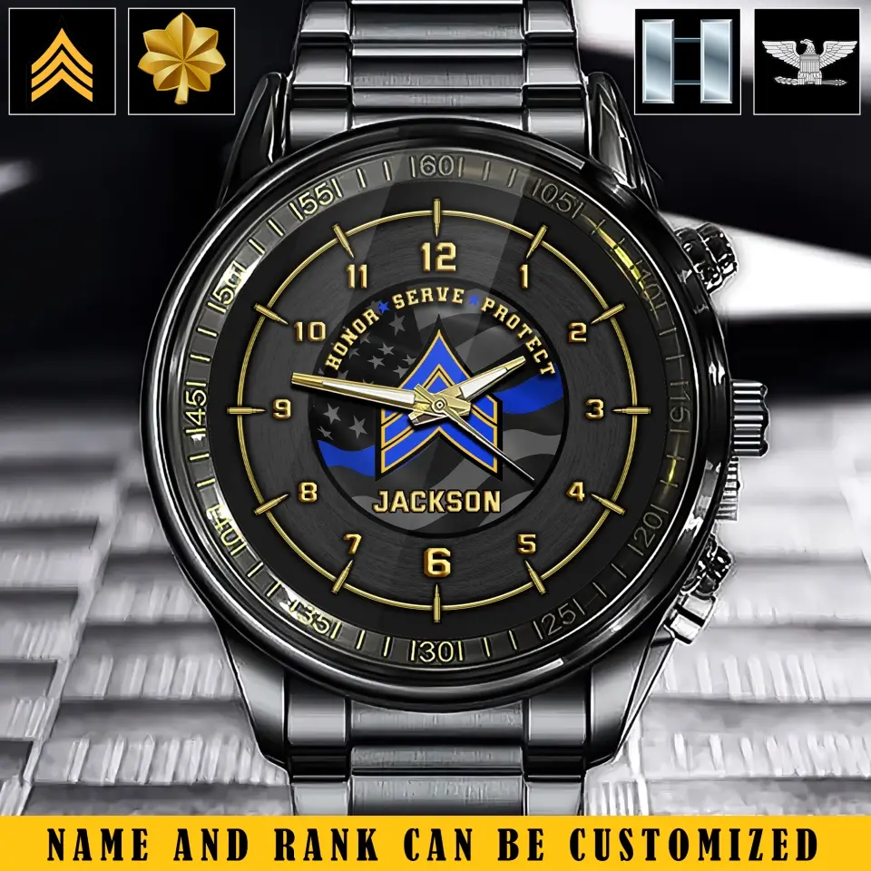 Personalized US Police Rank Camo Custom Name Watch Printed KVH24622