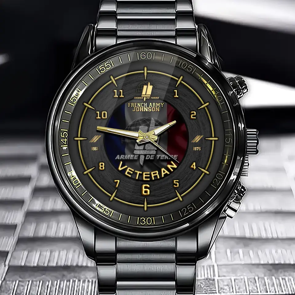 Personalized French Army Veteran Rank Camo & Custom Time Watch Printed AHVA24638