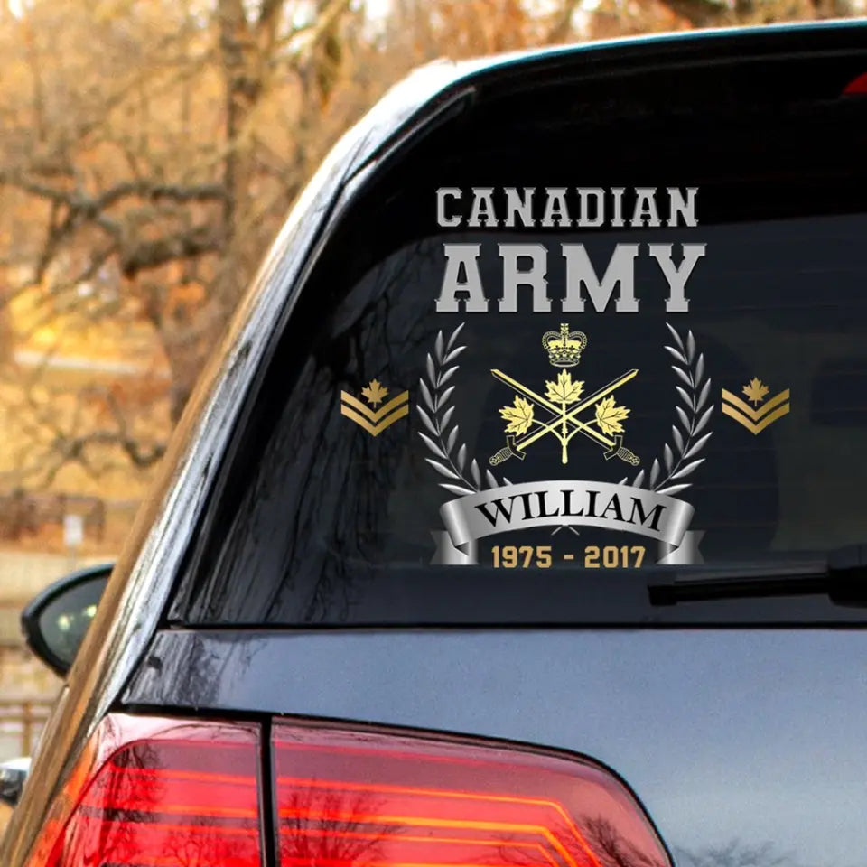 Personalized Canadian Army Logo Custom Rank & Name Decal Printed AHHN24639
