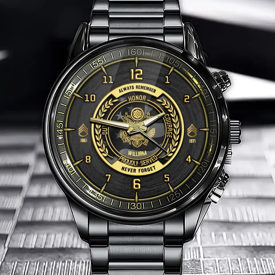 Personalized Always Remember Never Forget Honour Proudly Served US Veteran Cusstom Rank Camo & Name Watch Printed AHVQ24640
