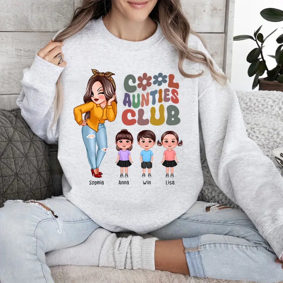 Personalized Cool Auntie Club Cute Chibi With Kids Sweatshirt 24641HN