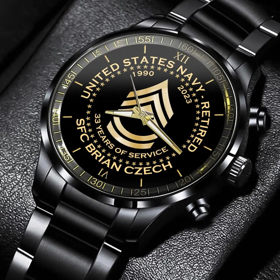 Personalized United States Army Retired Rank Camo Custom Name & Served Time Watch Printed AHVA24652