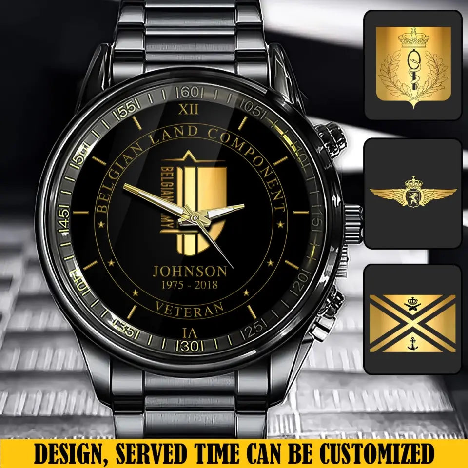 Personalized Retired Belgian Land Component Logo Custom Name & Time Watch Printed AHVQ24666