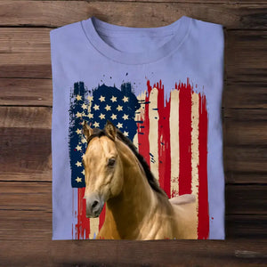 Personalized Upload Your Horse Flag Photo Tshirt Printed 23MAR-DT14