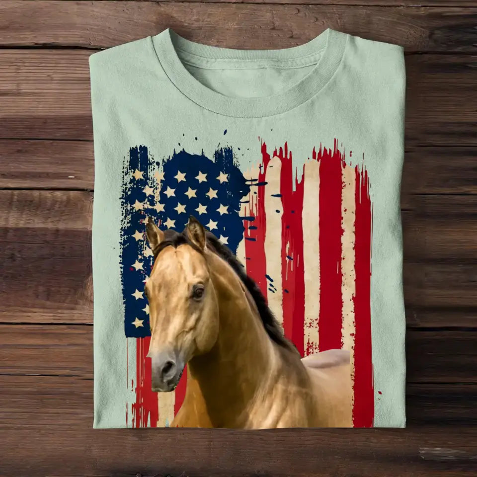 Personalized Upload Your Horse Flag Photo Tshirt Printed 23MAR-DT14