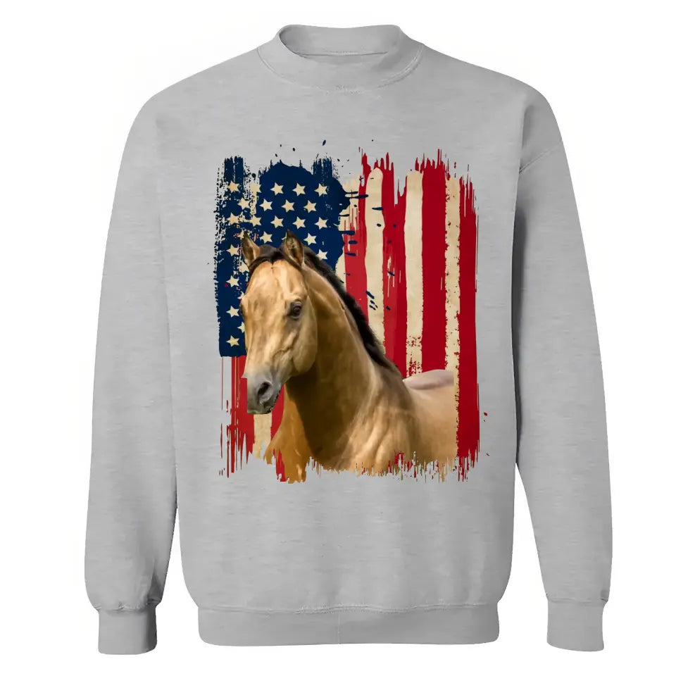 Personalized Upload Your Horse Flag Photo Tshirt Printed 23MAR-DT14