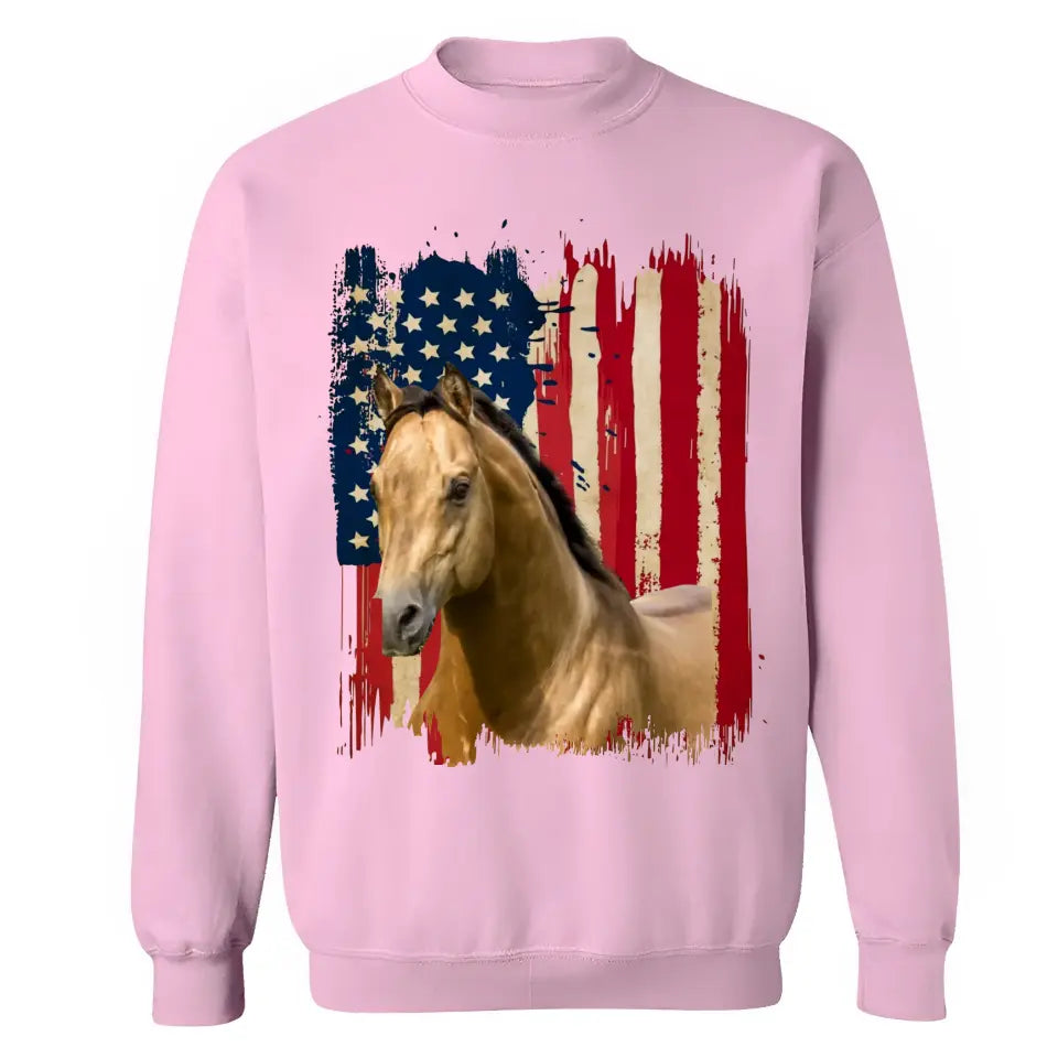 Personalized Upload Your Horse Flag Photo Tshirt Printed 23MAR-DT14