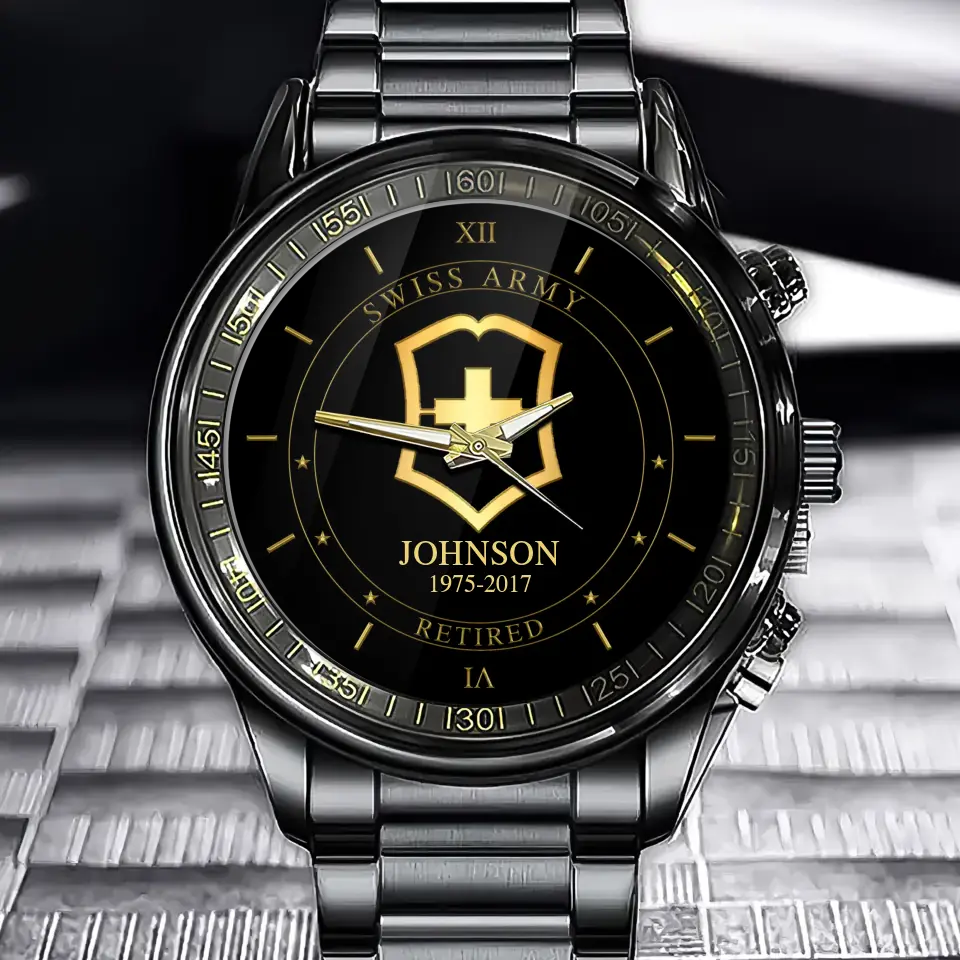 Personalized Retired Swiss Army Logo Custom Name & Time Watch Printed AHVQ24666
