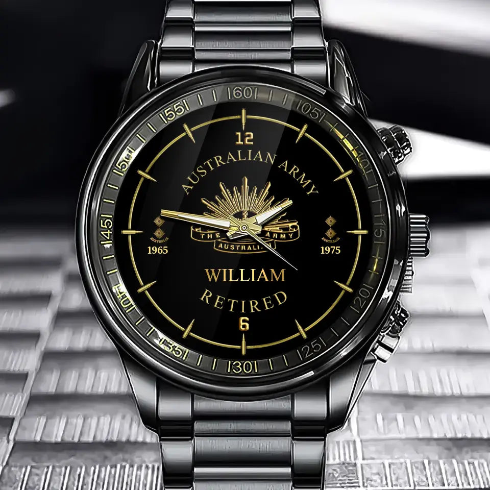 Personalized Retired Australian Army Logo Rank Camo Custom Name Watch Printed AHVA24667