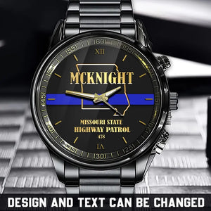 Personalized Blue Line Police US State Watch Printed QTHN24684
