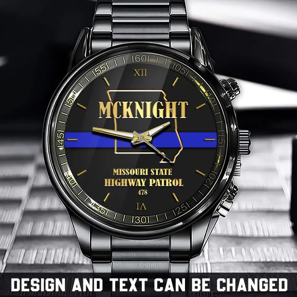 Personalized Blue Line Police US State Watch Printed QTHN24684