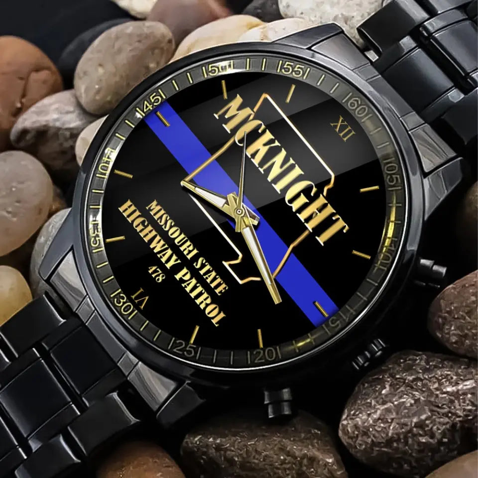 Personalized Blue Line Police US State Watch Printed QTHN24684