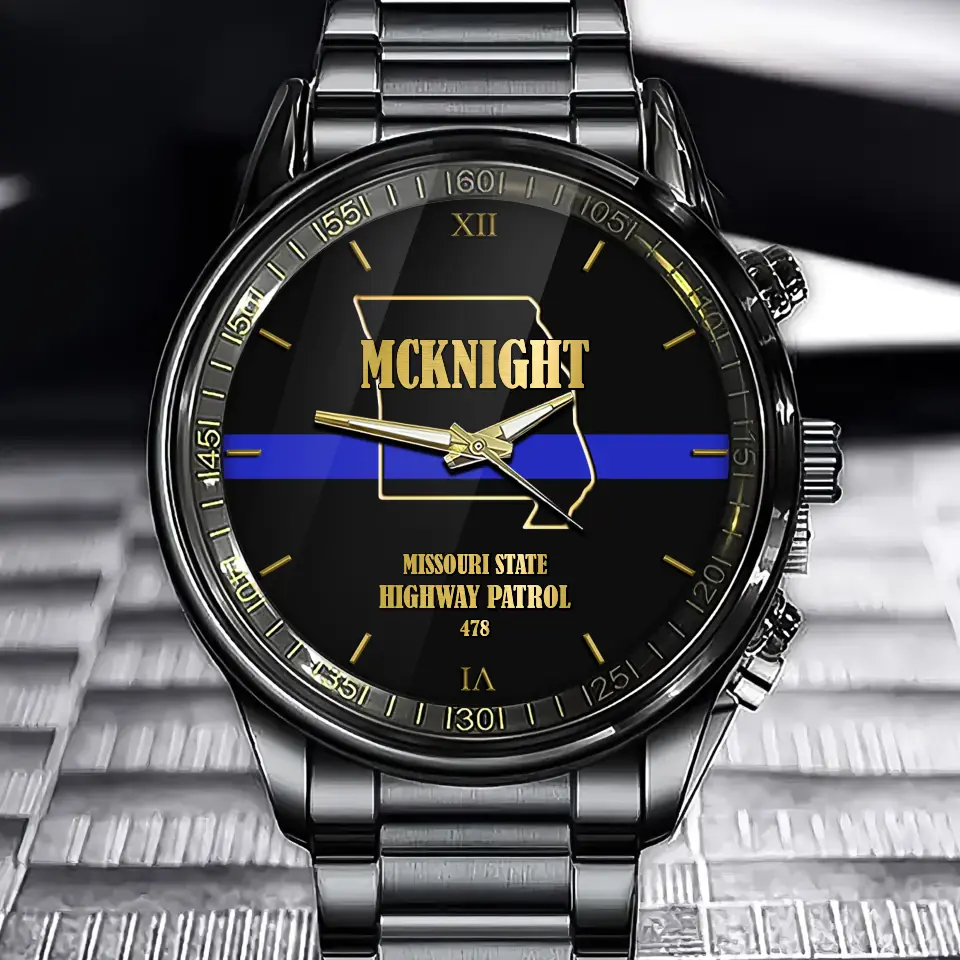Personalized Blue Line Police US State Watch Printed QTHN24684