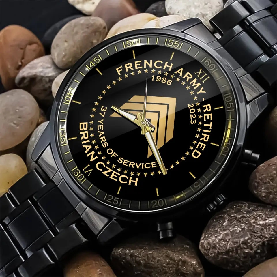 Personalized France Army Retired Custom Served Time & Name Watch Printed AHVA24696