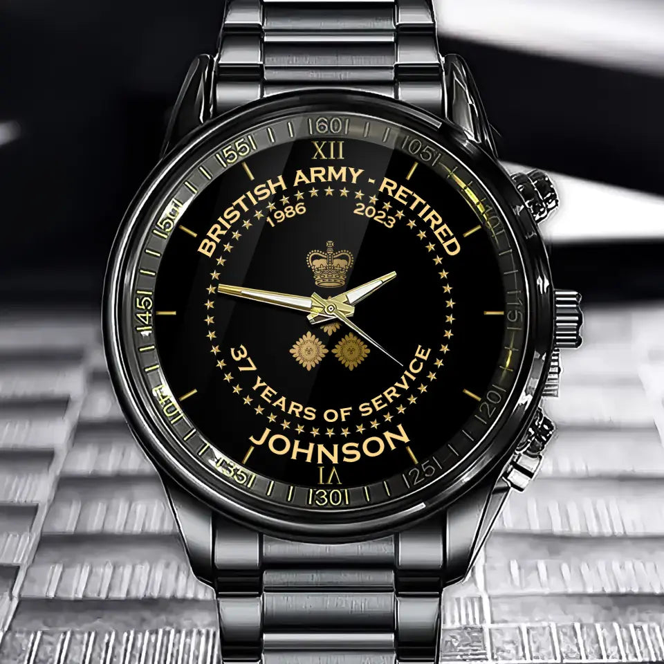 Personalized British Army Retired Custom Served Time & Name Watch Printed AHVA24696