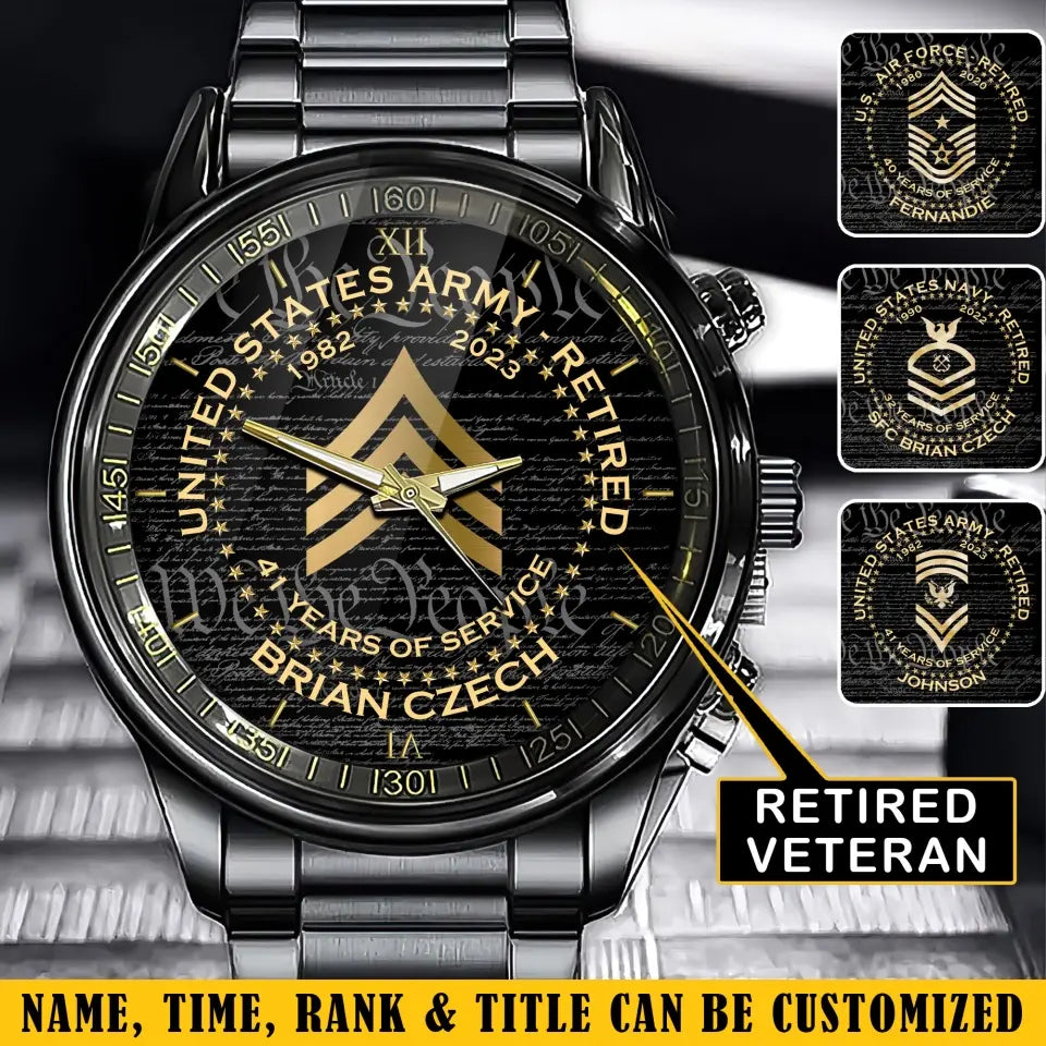 Personalized US Army Retired Custom Rank & Time Watch Printed AHVQ24734