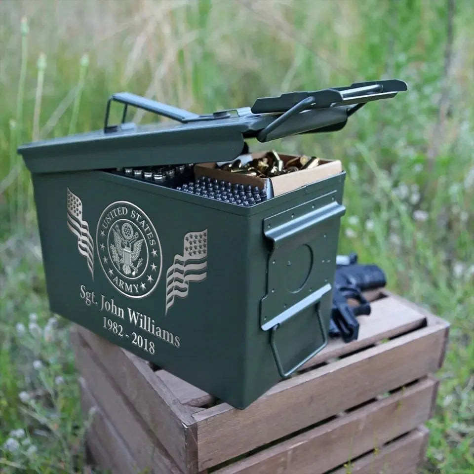 Personalized US Army Logo Custom Name & Time Ammo Box Printed VQ24737