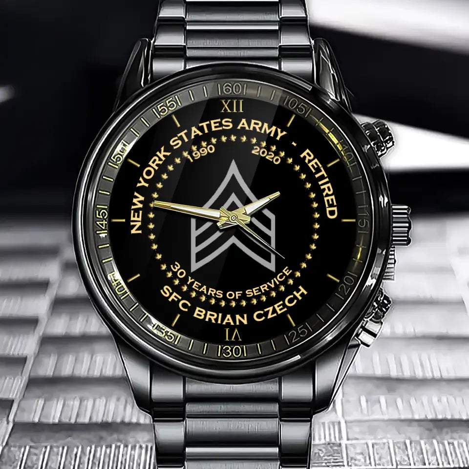 Personalized Retired US Army Custom Rank Served Time & Name Watch Printed AHVQ24755
