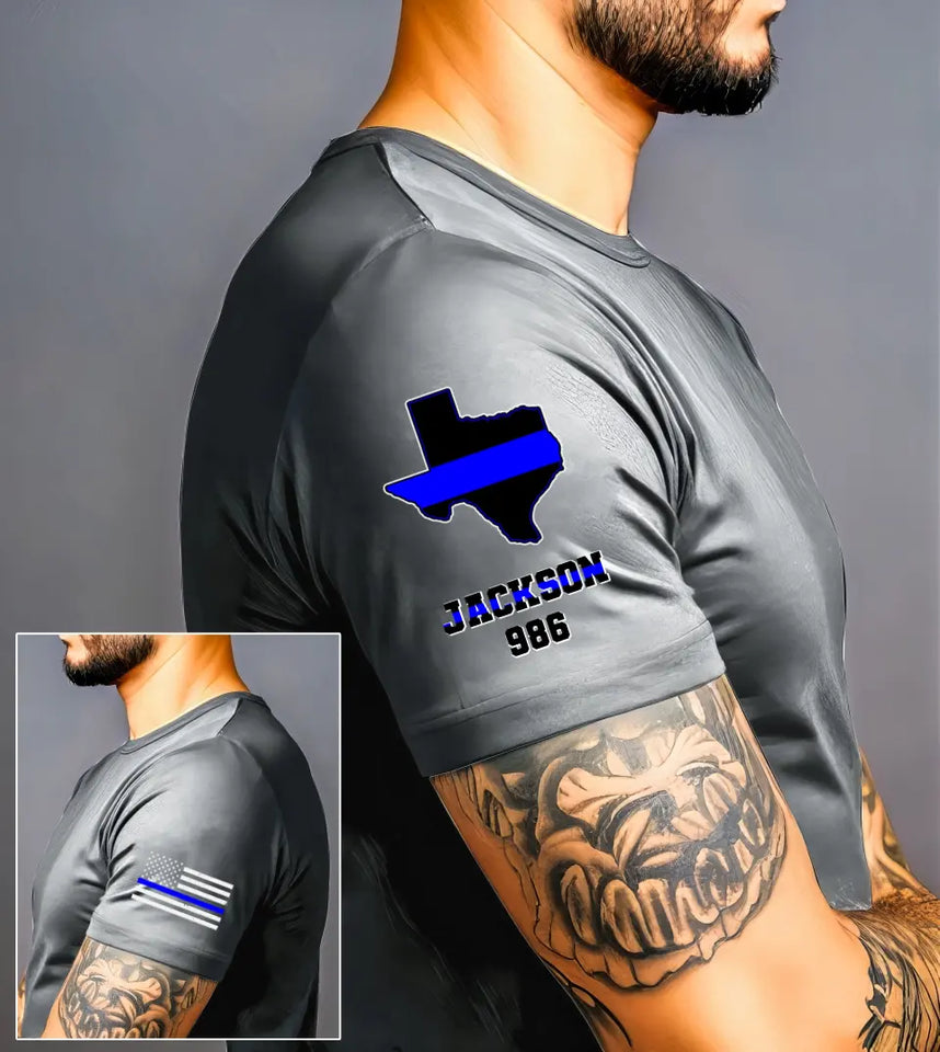Personalized US State Map Police Custom Name & ID T-shirt Printed QTVQ24769