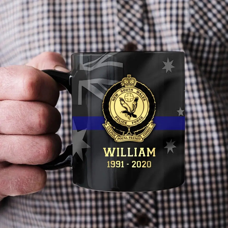 Personalized Australian Police Logo Custom Name & Time Black Mug Printed LVA24772