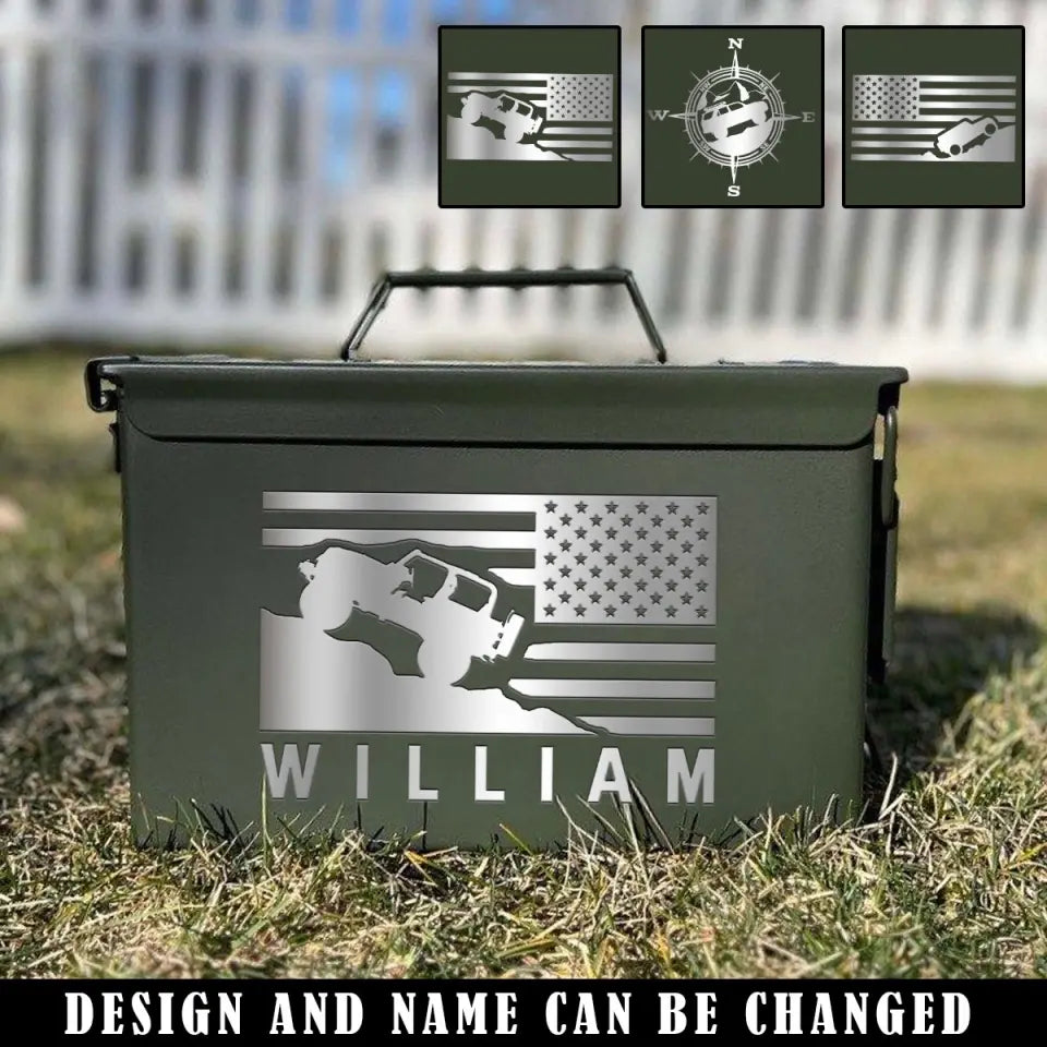 Personalized US Flag Jeep Car Custom Name Ammo Box Printed VQ24774