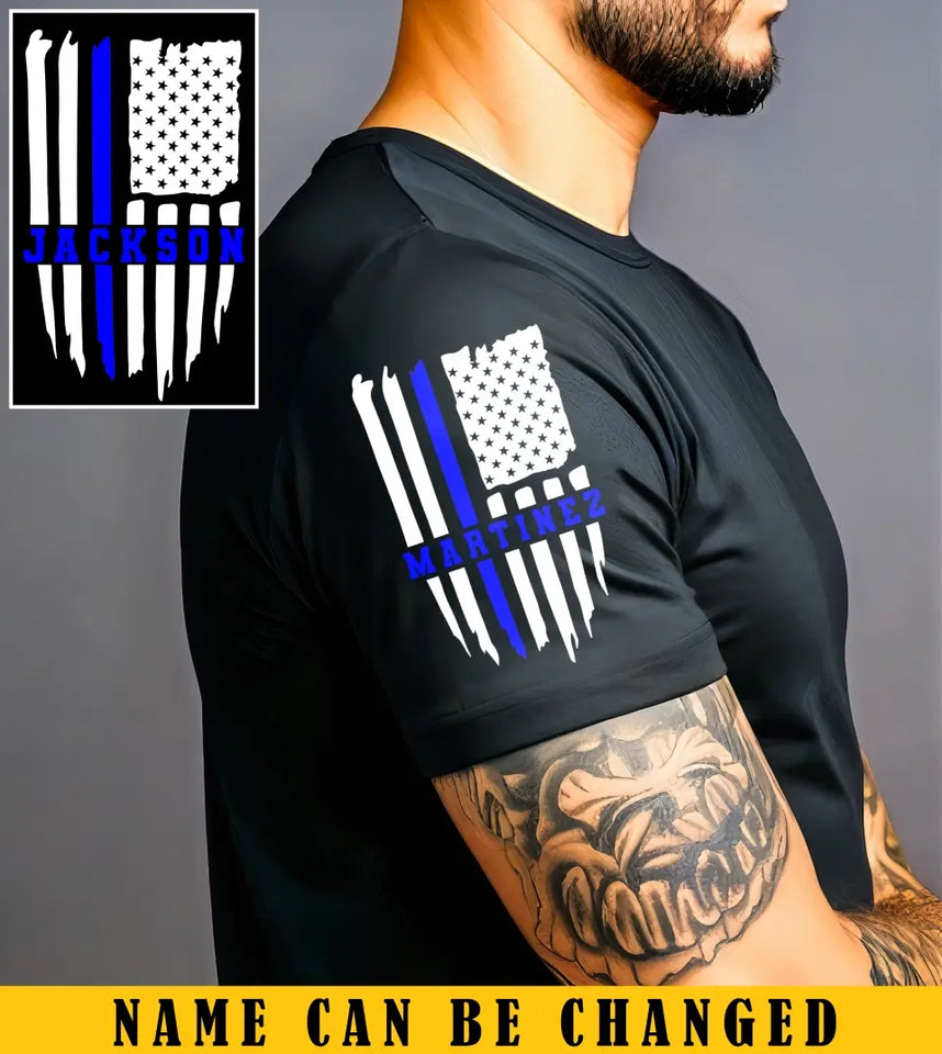 Personalized US Thin Blue Line Custom Name TShirt QTKH24781