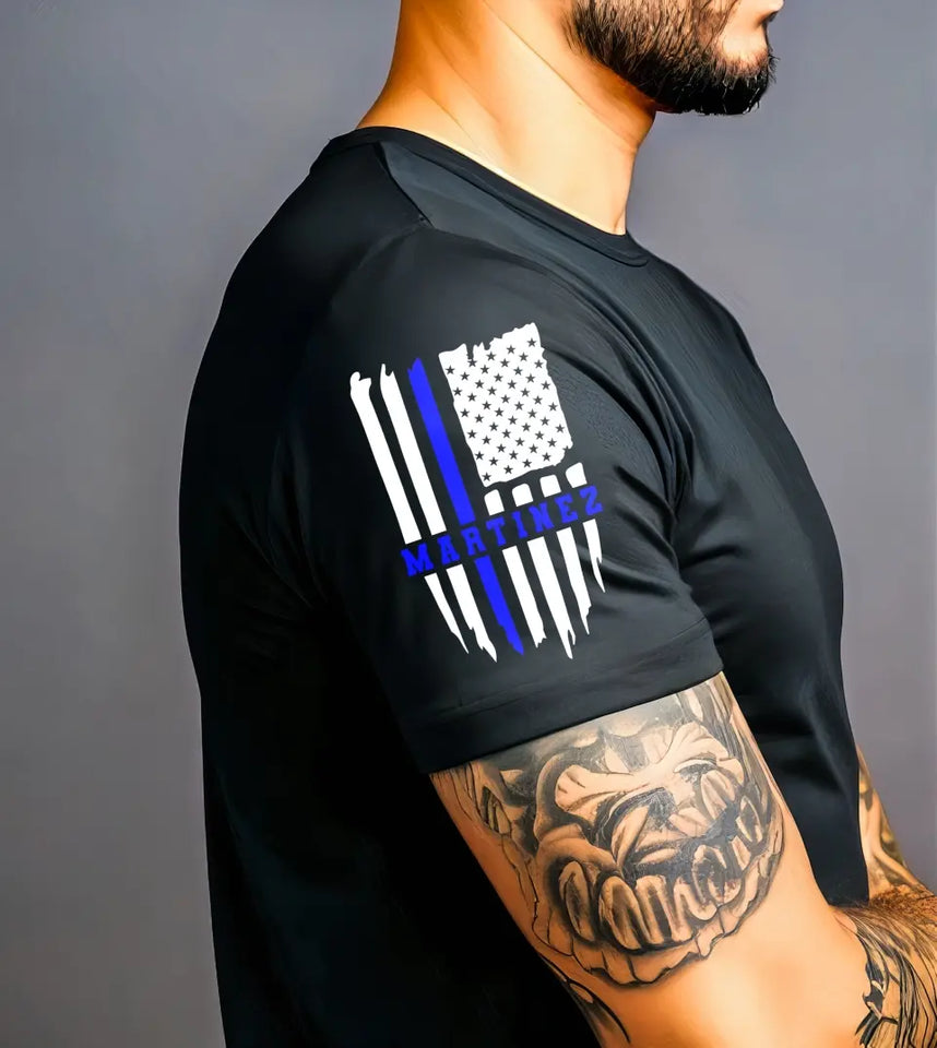 Personalized US Thin Blue Line Custom Name TShirt QTKH24781