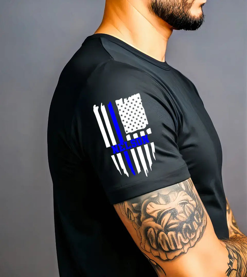 Personalized US Thin Blue Line Custom Name TShirt QTKH24781