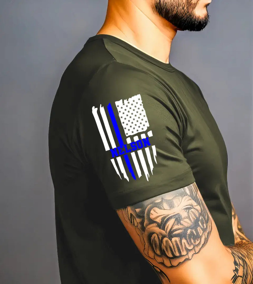 Personalized US Thin Blue Line Custom Name TShirt QTKH24781