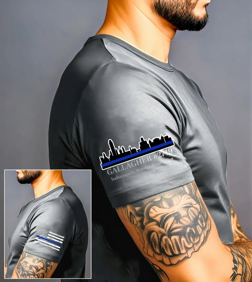 Personalized US Police with City Skyline Custom Name & Department T-shirt Printed QTVA24786