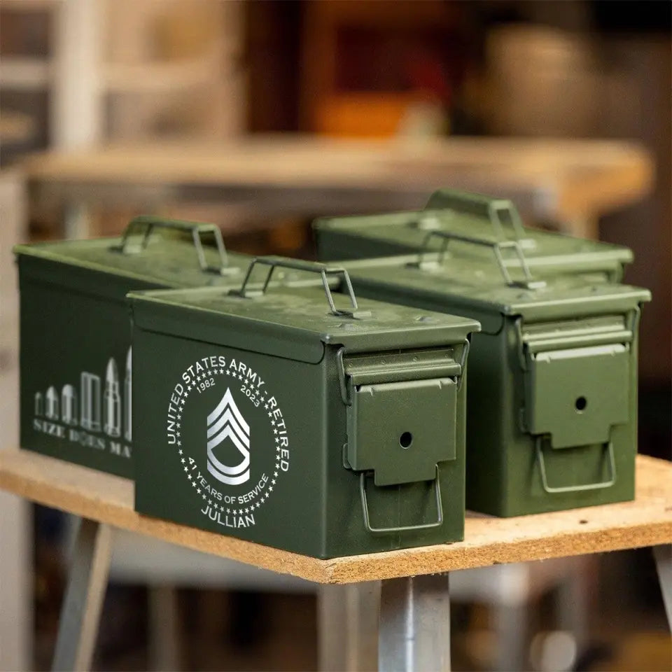Personalized Just The Tip I Promise US Army Retired Custom Name & Time Ammo Box Printed AHVA24777
