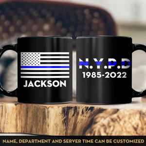 Personalized US Police Thin Blue Line Custom Name & Department Black Mug Printed KH24803