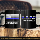 Personalized US Police Thin Blue Line Custom Name & Department Black Mug Printed KH24803