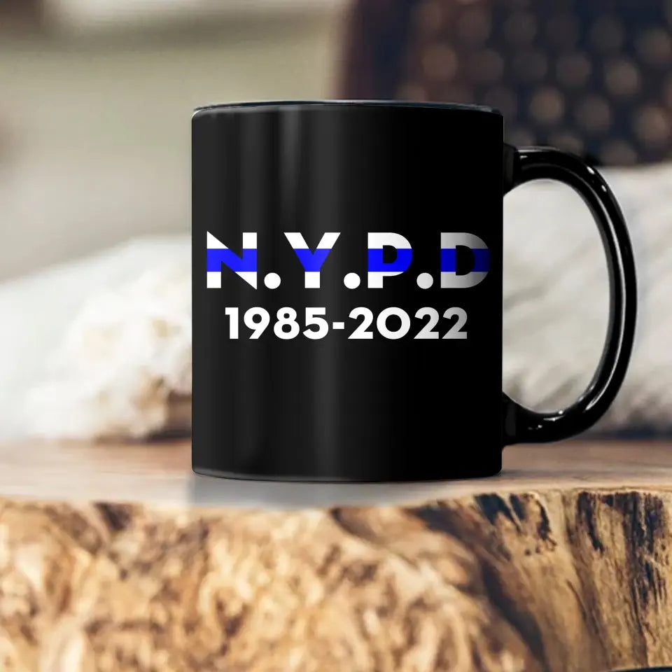 Personalized US Police Thin Blue Line Custom Name & Department Black Mug Printed KH24803