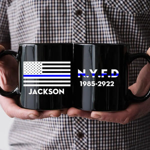 Personalized US Police Thin Blue Line Custom Name & Department Black Mug Printed KH24803