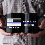 Personalized US Police Thin Blue Line Custom Name & Department Black Mug Printed KH24803