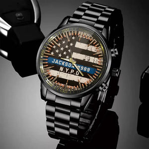 Personalized US Police Blueline Custom Name & Department Watch Printed QTKH24836