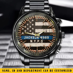 Personalized US Police Blueline Custom Name & Department Watch Printed QTKH24836