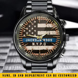 Personalized US Police Blueline Custom Name & Department Watch Printed QTKH24836