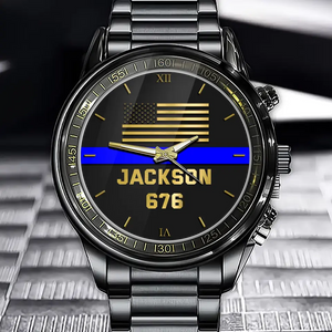 Personalized US Police Thin Blue Line Custom Name & ID Watch Printed QTKH24843