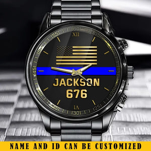 Personalized US Police Thin Blue Line Custom Name & ID Watch Printed QTKH24843