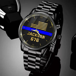 Personalized US Police Thin Blue Line Custom Name & ID Watch Printed QTKH24843