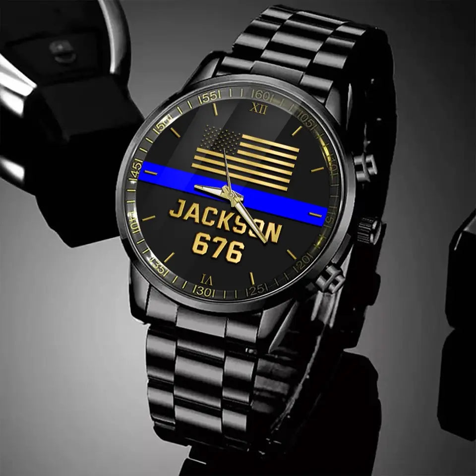 Personalized US Police Thin Blue Line Custom Name & ID Watch Printed QTKH24843