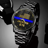 Personalized US Police Thin Blue Line Custom Name & ID Watch Printed QTKH24843
