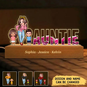 Personalized Auntie & Kids Custom Name LED Lamp Night Light Printed VQ24844