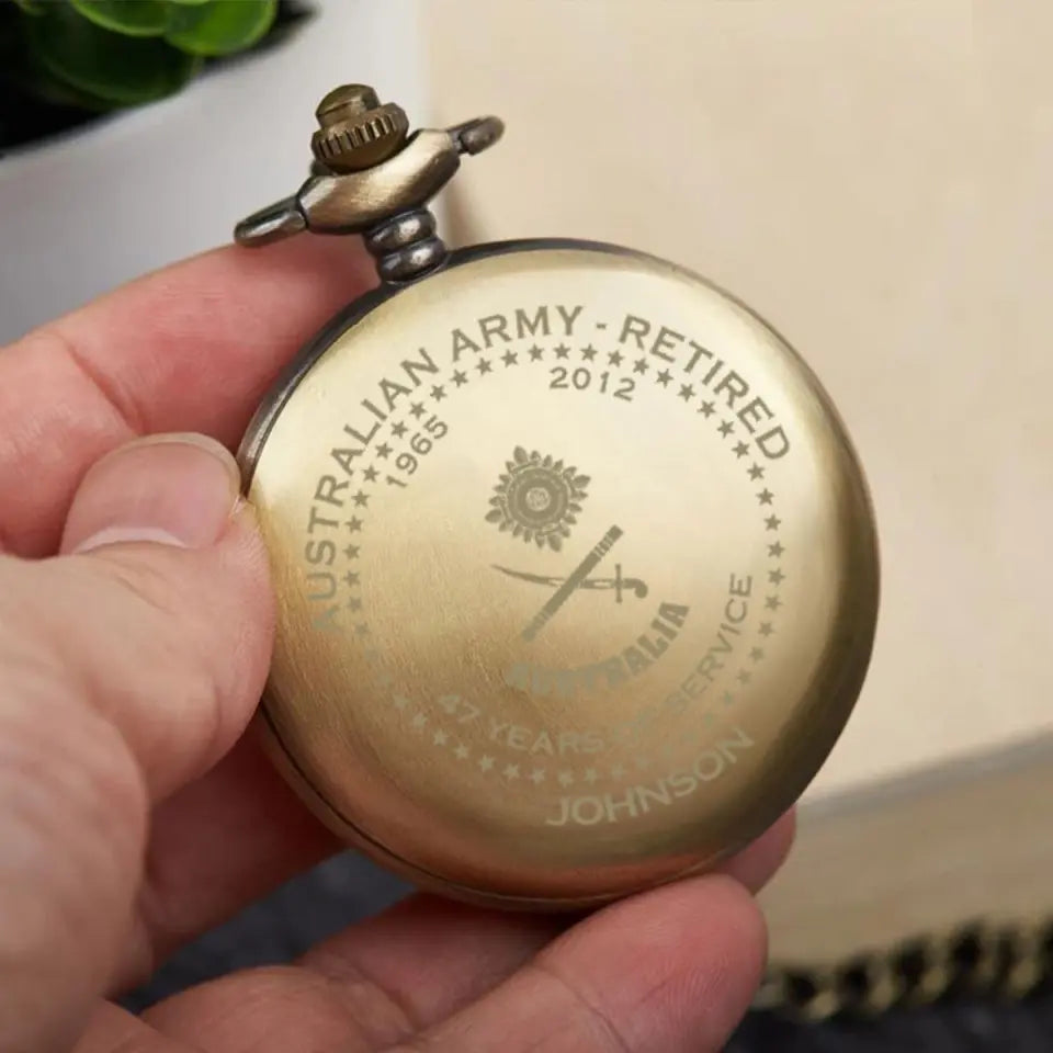 Personalized Australian Army Retired Custom Rank Camo & Served Time Pocket Watch Printed AHVQ24808