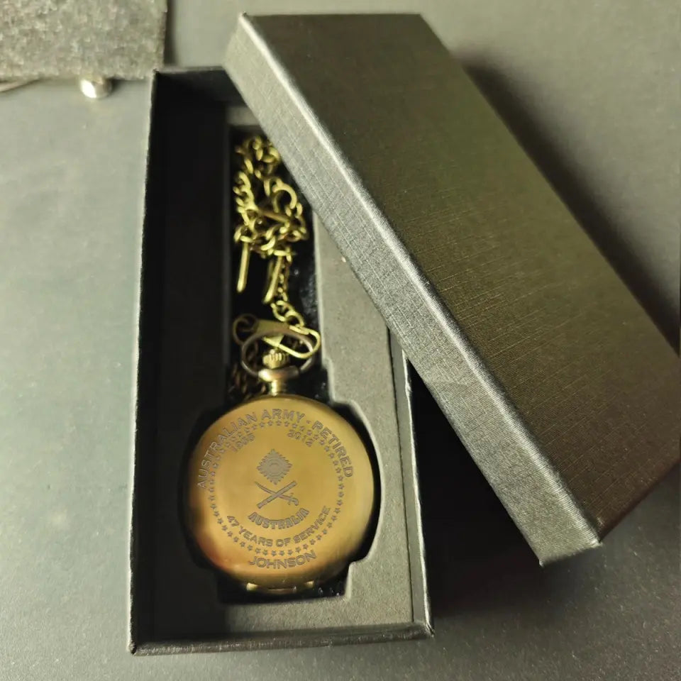 Personalized Australian Army Retired Custom Rank Camo & Served Time Pocket Watch Printed AHVQ24808