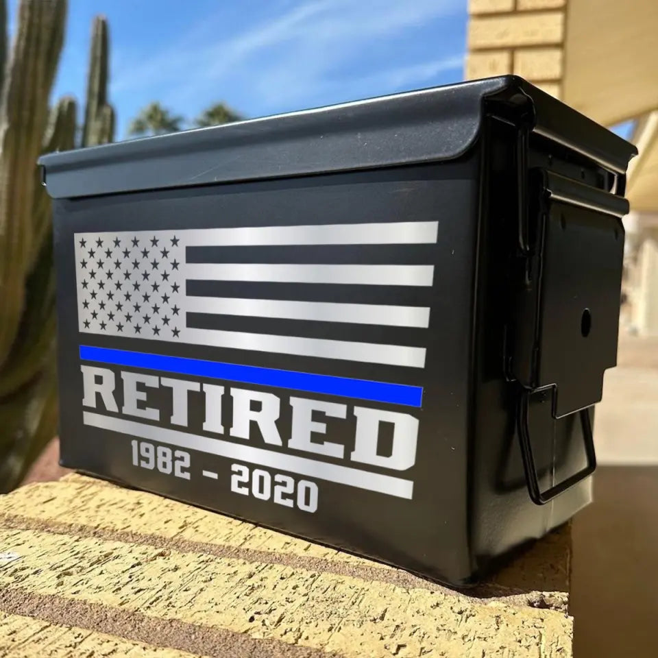 Personalized Retired US Police Thin Blue Line Custom Time Ammo Box Printed VQ24879