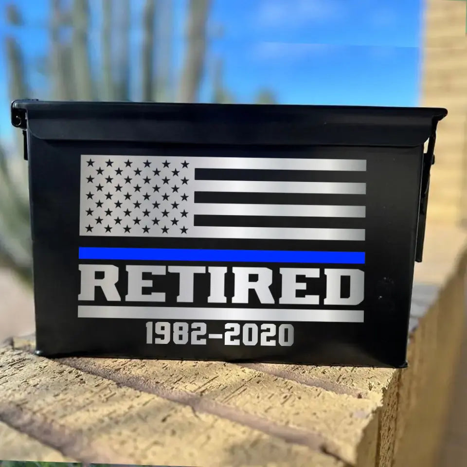 Personalized Retired US Police Thin Blue Line Custom Time Ammo Box Printed VQ24879